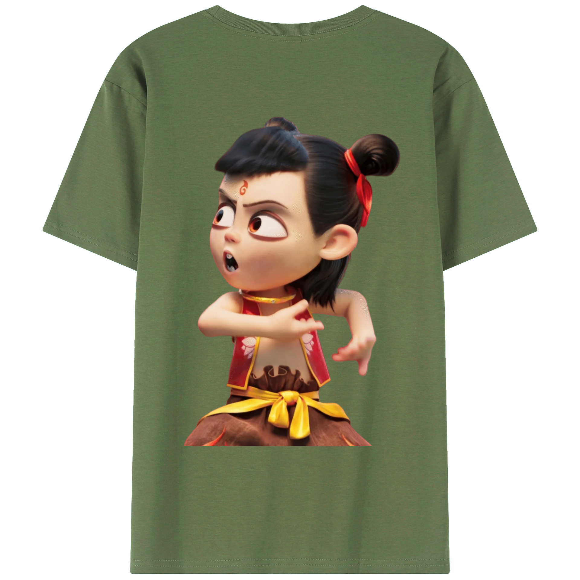 （画像用） Ne Zha 2 ナタ 魔童の大暴れ 綿100％ メンズ半袖Tシャツ（バックプリント） 通気性